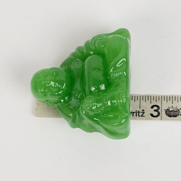 Vtg Green Carved Glass Sitting Buddha Figurine Statue Peoples Republic of China - Picture 10 of 13